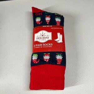Holiday Time Christmas Socks 2-Pair Pack Novelty Crew Socks Shoe Size 6-12 NWT‎